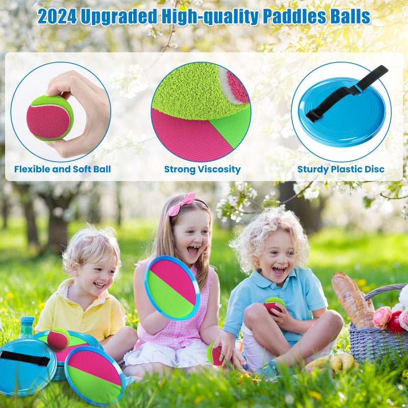 Aywewii Toss and Catch Ball Set, Boys Toys for 3 4 5 6 7 8 Year Old, Kids Sports Gifts, Outdoor Games for Backyard Camping Beach Pool Family Party, Valentines Day Gifts for Kids - 6 Paddles & 3 Balls - Image 3